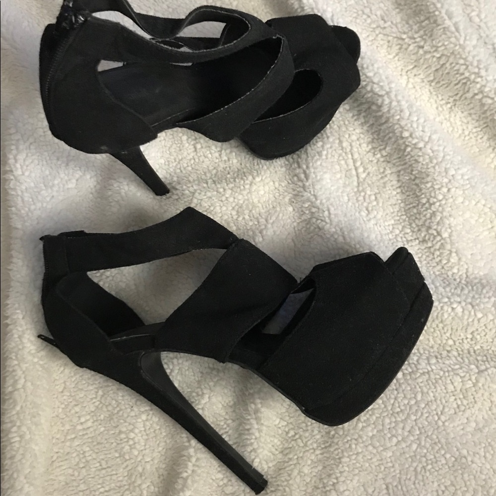 Black suede stiletto heels